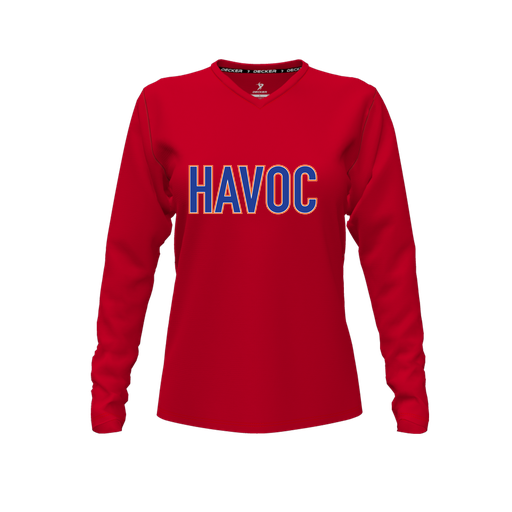 [CUS-DFW-TEES-CMF-VNK-LSL-RED-FYXS-LOGO2] Comfort T-Shirt (Female Youth XS, Red, V Neck, Logo 2, Long Sleeve)