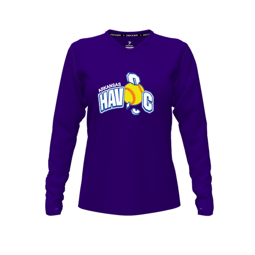 [FTLVCFPP-FYXS-LOGO1] Decker Comfort T-Shirt (Female Youth XS, Purple, V Neck, Logo 1, Long Sleeve)