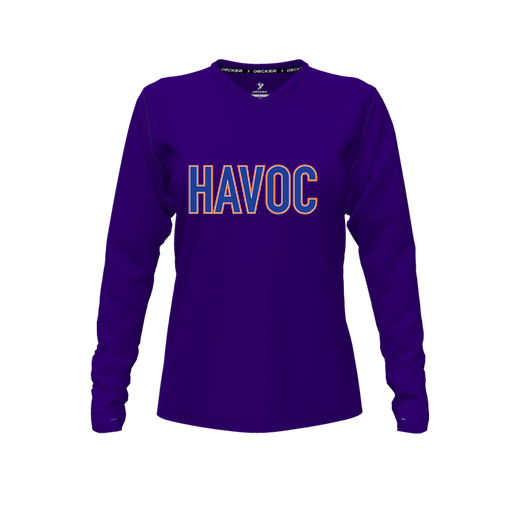 [FTLVCFPP-FYXS-LOGO2] Comfort T-Shirt (Female Youth XS, Purple, V Neck, Logo 2, Long Sleeve)