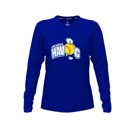 [CUS-DFW-TEES-PER-VNK-LSL-RYL-FYXS-LOGO1] Performance T-Shirt (Female Youth XS, Royal, V Neck, Logo 1, Long Sleeve)