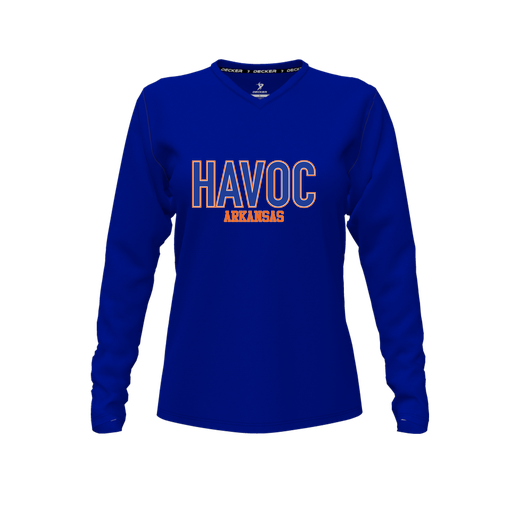 [CUS-DFW-TEES-PER-VNK-LSL-RYL-FYXS-LOGO3] Performance T-Shirt (Female Youth XS, Royal, V Neck, Logo 3, Long Sleeve)