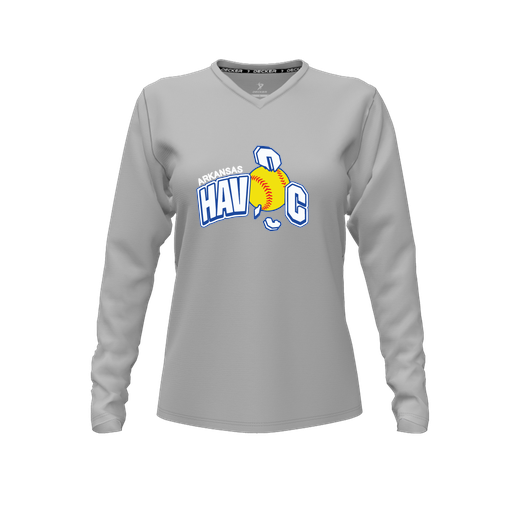 [CUS-DFW-TEES-PER-VNK-LSL-GRY-FYXS-LOGO1] Performance T-Shirt (Female Youth XS, Gray, V Neck, Logo 1, Long Sleeve)