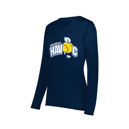 [222824.065.S-LOGO1] Ladies LS Smooth Sport Shirt (Female Adult S, Navy, Logo 1)